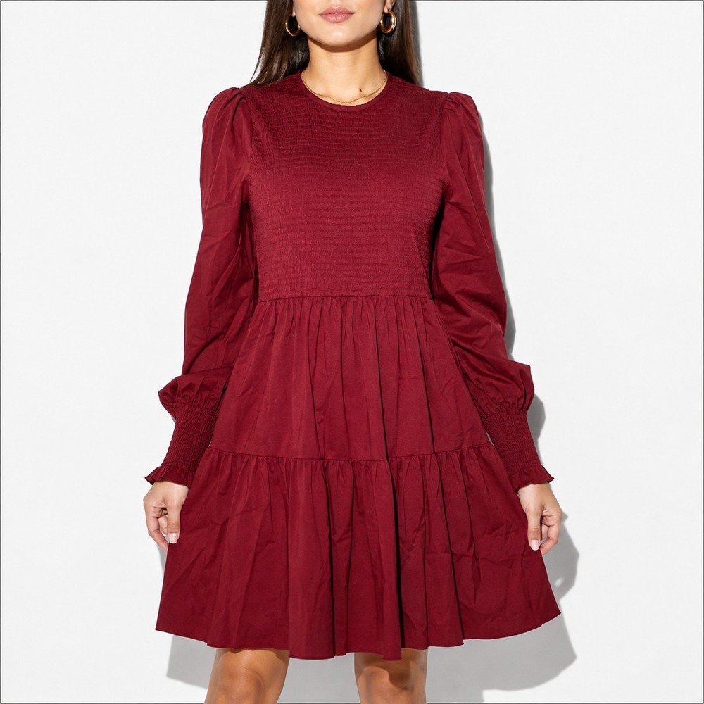 Cupshe Knee Length Smocked Bodice Tiered Dress Women's Small Red NWT Party Wear